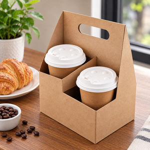 Support de tasse à café en papier kraft EcoRev biodégradable avec poignée, support jetable enduit de PE pour boissons chaudes à emporter - Product Image 4