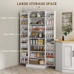 Moderno Armadio Dispensa da Cucina da 65 Pollici con 4 Ante e 16 Ripiani in Acciaio Inossidabile e Metallo Bianco per Sala da Pranzo - Product Image 4