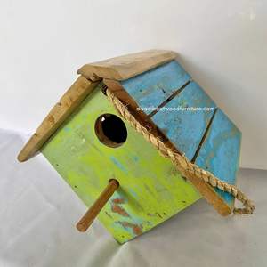 Nichoir pour oiseaux en bois recyclé, fait main, durable, en forme de bateau, couleur bois vieilli, cage à oiseaux originale, pour petits oiseaux d'extérieur - Product Image 3