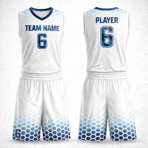 Ensemble d'uniformes de basketball personnalisés par transfert thermique – Maillot et short d'équipe personnalisables, dégradé bleu et blanc, respirant, séchage rapide, unisexe - Product Image 1