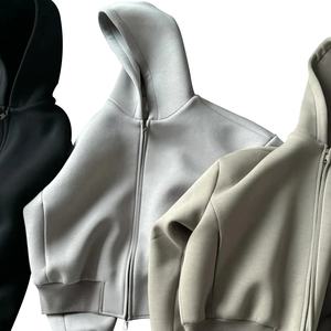 Sweat à capuche zippé premium en coton French Terry de haute qualité, épais et oversize, pour l'exploration urbaine et la gym, modèle court pour homme - Product Image 3