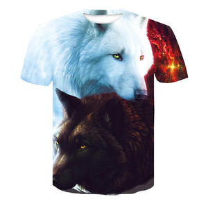 T-shirt à manches courtes pour homme, imprimé photo loup, sublimation, col rond, coupe décontractée, 100% polyester, respirant, design tissé - Product Image 1