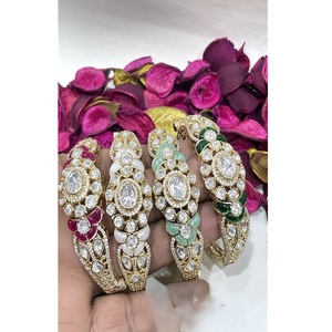 Gold Plated Zircon Flower <b>Bangle</b> <b>Bracelets</b> For Women Wedding Party Wear Classic Style Oval Cut Bezel Setting Alloy Jewelry - Product Image 1