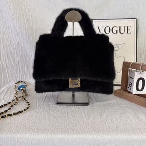 Real Fur Animal Prints Women's Handbag <b>Black</b> Letter Zipper & Hasp Two Handles Winter Fashion Shoulder <b>Bag</b> - Product Image 1