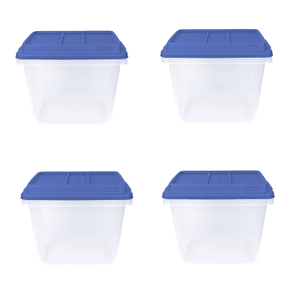 Set di 4 Contenitori di Plastica Trasparente da 32 Quarti con Coperchi Blu a Chiusura Ermetica - Product Image 1