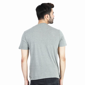 T-shirt en coton gris pour homme, manches courtes, col rond, poche, vêtement décontracté, coupe classique, couleur unie, jersey tricoté, vêtement de sport - Product Image 2