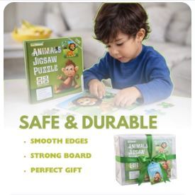 Rompecabezas de Cartón SmartHeart Animals, Juego Educativo de Combinación de Dibujos Animados a Todo Color con Temática de Safari para Niños, 4 Cajas - Product Image 3