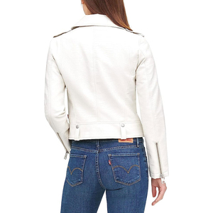 White genuine Leather Moto Jacket Women Stand Collar Full Sleeve <b>Zipper</b> Closure Solid Color Autumn Wear Custom logo leather - Product Image 4