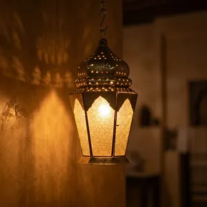 Moroccan Style <b>Brass</b> Hexagon Hanging <b>Lantern</b> Outdoor Decorative Pendant Lighting for Patio Garden - Product Image 5