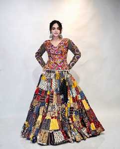 Robe de mariée ethnique indienne pakistanaise pour femmes, longue, en mousseline de coton, Lehenga Choli avec imprimé patchwork, coupe ample, toutes saisons - Product Image 2