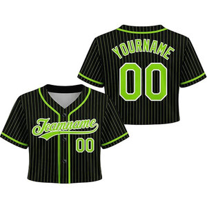 Maillot de baseball court personnalisé noir et vert fluo à rayures fines pour femmes, filles, enfants et jeunes – Uniforme de baseball et softball personnalisé - Product Image 1