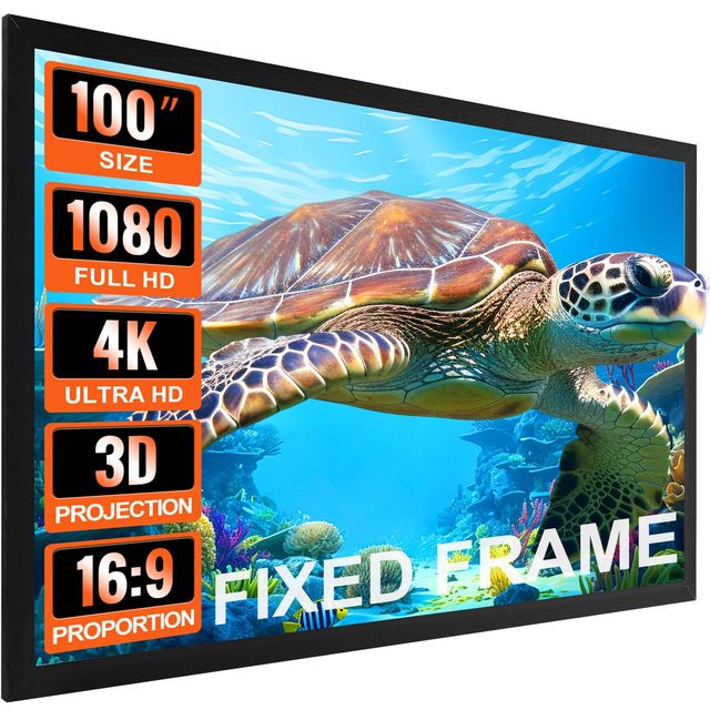 100inch 16:9 4K HD Fixed Frame Projector Screen Aluminum Wall Mounted for Home Theater Office Use