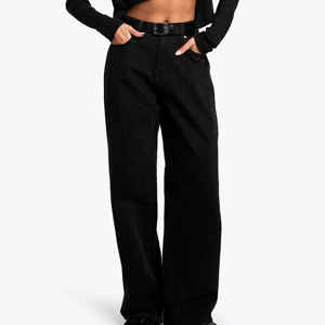 Pantalon cargo taille haute pour femme, 100 % polyester, tissu tricoté, noir uni, coupe droite, longueur intégrale, style sportif estival, avec cordon de serrage - Product Image 4
