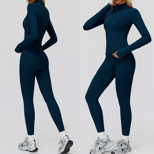 Women's Casual 2-Piece Sport Yoga Suit Set Breathable Quick Dry Knitted Spandex/Nylon Slim Fit Gym <b>Workout</b> <b>Jacket</b> Top & Leggings - Product Image 1