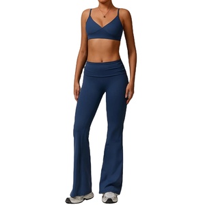 Conjunto de gimnasio de 2 piezas para mujer, pantalones cortos de Yoga elásticos de cintura alta y Sujetador deportivo, ropa deportiva sólida para entrenamiento físico, ropa deportiva para deportes de Yoga - Product Image 1