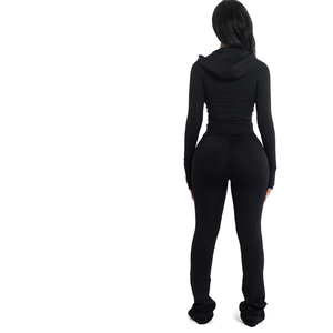 Wholesale <b>Women</b> Fashion <b>Sexy</b> Jumpsuit Custom Made Twin City Long Sleeve Zip Up Flare Leg Active Stretch Romper - Product Image 3