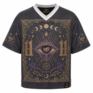 เสื้อเจอร์ซีย์ลายกราฟิกไซเคเดลิกโลโก้แบบกำหนดเอง สไตล์เรโทรโอเวอร์ไซส์ Y2K ผ้าตาข่ายปักลาย Third Eye เสื้อผ้ากีฬาสำหรับผู้ชายจากโรงงาน - Product Image 3