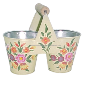 Cesta Doble Botánica Pintada a Mano Estilo Americano con Asa de Madera Natural para Accesorios de Hogar, Jardín y Restaurante - Product Image 1