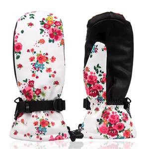 Waterproof Floral Print Ski <b>Mittens</b> <b>Women</b> Winter Thermal Snowboard Gloves Windproof Insulated Outdoor Snow Sports Hand Warmer - Product Image 1
