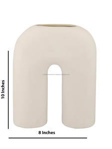 Jarrón en forma de U de cerámica Beige hecho a mano único, diseño moderno, logotipo de tamaño personalizable, exquisito y duradero para estante de exhibición, oficina y hogar - Product Image 2