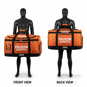 Sac de hockey sur glace personnalisé TAISON SPORTS pour hommes, 600D PU PVC enduit, 350 GSM, orange et noir, logo imprimé sur écran, 30-40L - Product Image 1