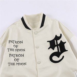 Chaqueta Varsity para Hombre, Cuero PU, Logotipo Bordado del Patrón de la Luna, Cuello Camisero, para Otoño, Corte Regular - Product Image 2