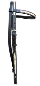 Têtière de cheval western réglable en cuir véritable tressé à la main, avec frontale droite en cuir brut blanc et cuir noir 528 - Product Image 3