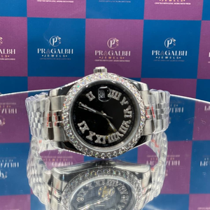 Montre de luxe en quartz argenté pour homme, style diamant, bracelet en acier inoxydable, cadran noir, montre-bracelet de cérémonie - Product Image 1