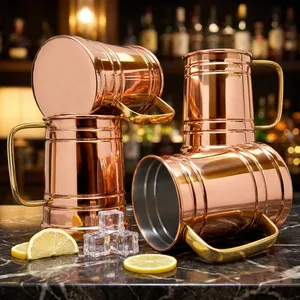 Tasse à boisson en cuivre avec poignée, réutilisable, pour boissons froides, idéale pour les fêtes, les bars, les cadeaux, tasse à eau en cuivre pour la cuisine, tasse en cuivre - Product Image 1