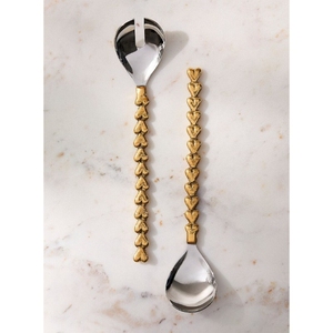 Greatest Quality White Marble Handle Gold Plated Stainless Steel Salad Server Set Elegant Tabletop Serving <b>Fork</b> And Spoon Set - Product Image 2