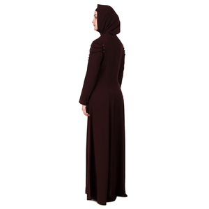 Robe longue modeste pour femme avec col montant, manches longues, couleur unie, en polyester, pour soirée formelle - Product Image 3