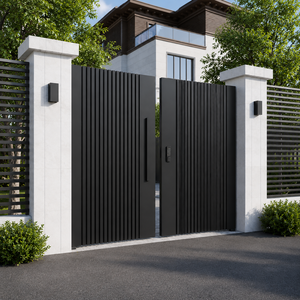 Puerta Metálica Vertical Moderna con Listones Negros, Puerta de Seguridad para Entrada de Villa de Lujo, Puerta Peatonal con Acceso por Teclado, Uso en Exteriores - Product Image 5