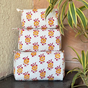Premium Hand Block Print <b>Toiletry</b> Bag Set of 3 Sizes Multi Function Cosmetic Travel <b>Storage</b> Bags for Men Women PVC Inner Lining - Product Image 1