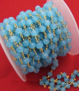 High Quality Natural Aqua Blue Chalcedony Rondelle Faceted 6mm Hydro Quartz Beaded <b>Rosary</b> Chain - Product Image 4