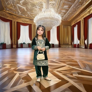 Ensemble Salwar Kameez de Luxe pour Enfants en Velours Vert Émeraude, Broderie Lourde, Tenue Ethnique pour Filles, Qualité Boutique, Hiver, Fête, Bollywood - Product Image 1