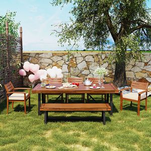 GO da esterno ergonomico 7-8 persone Set da pranzo rimovibile cuscini e panca da tavolo più spessa mobili da giardino con Design naturale - Product Image 2