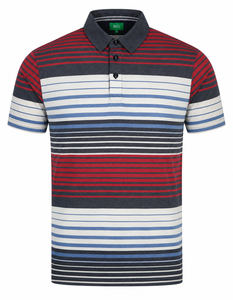 Camisa de Hombre con Cuello Alto a Rayas, Manga Corta, Corte Regular, Tejida, 100% Algodón, Secado Rápido, Formal, Blanca y Rosa - Product Image 1