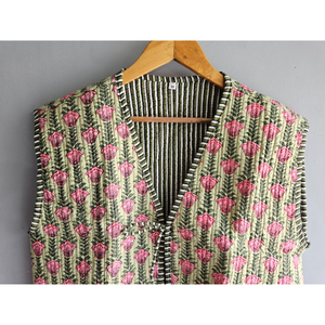 Gilet matelassé en coton pour femme, imprimé floral, réversible, respirant, tissé, pour l'automne et l'hiver, cadeau pour elle - Product Image 4