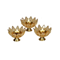 Ensemble de 2 lampes à huile en métal artisanal en forme de fleur de lotus, traditionnelles pour Deepavali, Puja, fête, mariage, et porte-bougie flottant pour bougies chauffe-plat