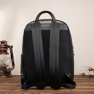 Custom Logo Pebbled <b>Black</b> Leather <b>Backpack</b> Diagonal Zipper Waterproof Laptop Daypack Travel Business <b>School</b> Bookbags - Product Image 5
