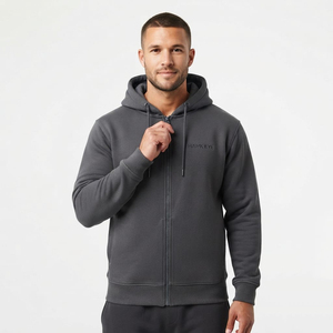 Sweat-shirt à capuche oversize tendance pour homme, en coton épais, entièrement zippé, doublé, respirant, écologique, avec cordon de serrage - Product Image 5
