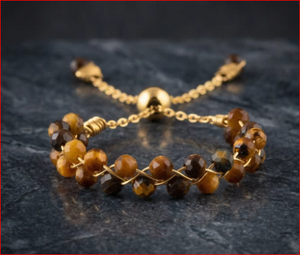 Pulsera de Cuentas de Ojo de Tigre con Piedras Preciosas Facetadas y Cierre de Cadena Dorada - Product Image 5