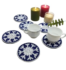 CRYSTAL CRAFT High Quality 4-Piece Handmade Glass Beaded Coaster Set Elegant Drinks Coasters for Dining Coffee <b>Table</b> <b>Mat</b> & Pads - Product Image 1