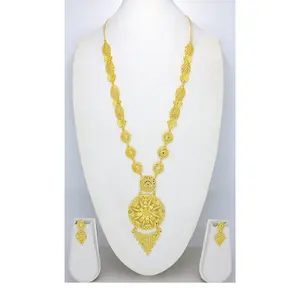 Indian Antique Jewelry Gold plated Trendy Pure Brass Indian Bridal Wedding Wear Jewelry High Quality Necklace Set
