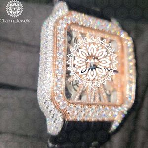 Charm Jewels Luxury Women <b>Mechanical</b> <b>Watch</b> Square Dial 42mm Yellow Gold Case Leather Band Hollow Out Design Sapphire Crystal - Product Image 2