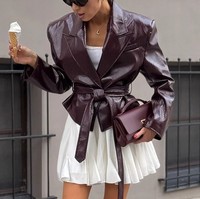 Veste Femme Tendance à Col Élégant en Cuir PU, Nouvelle Collection Streetwear, Vente en Gros, Style Hip Hop, Fermeture Éclair