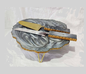 Handmade Eco-Friendly 1-Piece Pink Resin <b>Cake</b> <b>Stand</b> Metal Legs Elegant Serving Platter Set Includes Free <b>Cake</b> Server Knife - Product Image 2