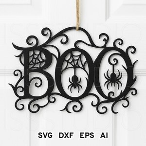 Halloween wooden Wall Hanging Decor Boo Sign With Bats Spiders And Witch Hat Traditional <b>Ornamental</b> Design custom pumpkin wall - Product Image 5