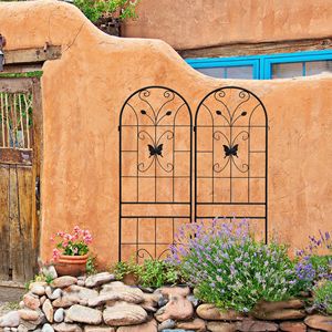 Set di 2 tralicci da giardino in metallo neri antiruggine da 180 cm x 50 cm per piante rampicanti, supporto per fiori da esterno - Product Image 3