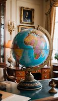 Globe Terrestre Vintage de Luxe Noir et Or sur Socle Métallique, Décoration de Bureau et de Maison, Qualité Supérieure